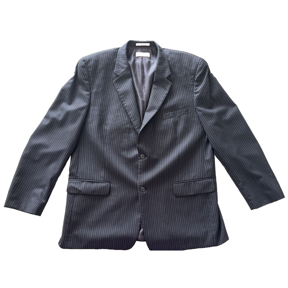 Tasso Elba Men's Size 48L Navy Blue Pinstripe Suit Jacket 100% Wool